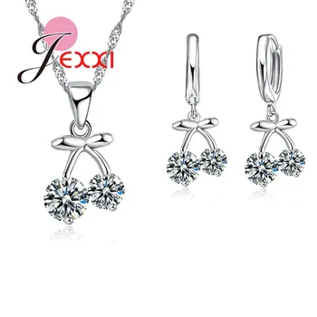 925 Sterling Silver Bridal Jewelry Sets Cubic Zirconia Stone Cherry Shape Design Pendant Necklace Earrings for Women Girl
925 Sterling Silver Bridal Jewelry Sets Cubic Zirconia Stone Cherry Shape Design Pendant Necklace Earrings for Women Girl