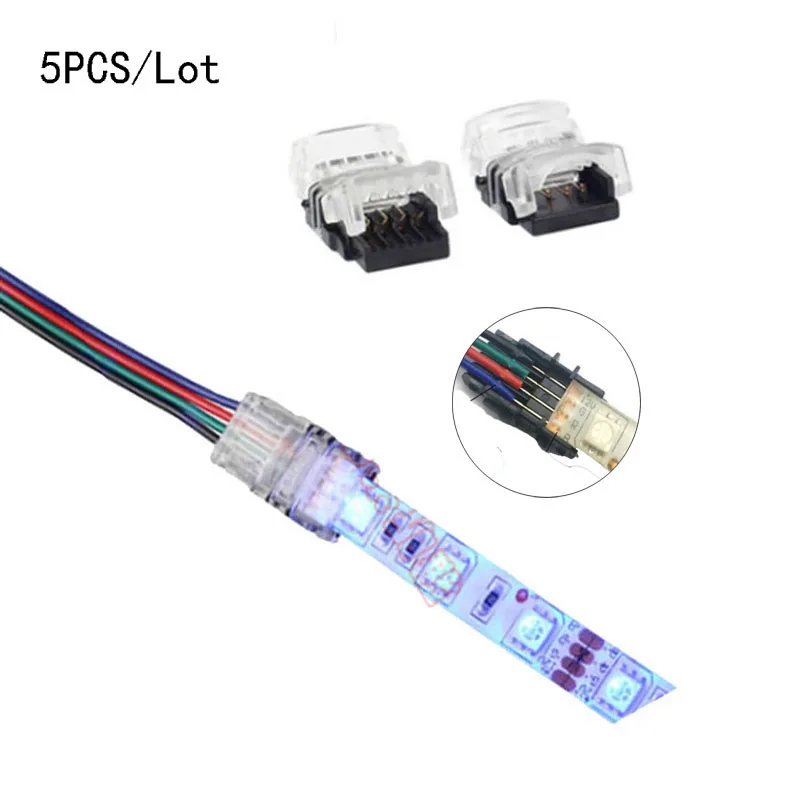 5 шт. IP65 водонепроницаемая 5050 Rgb Светодиодная лента Разъем 10 мм 4 Pin гибкая |