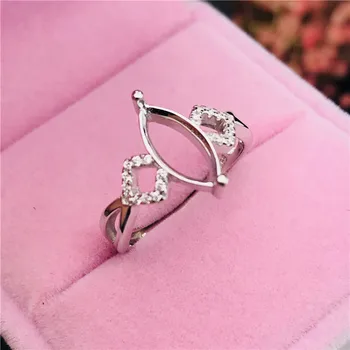 

Marquise shape drill rings basis S925 silver ring base shank prong setting stone inlaid jewelry fashion DIY women nice