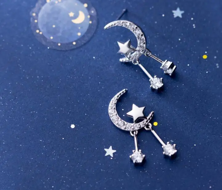 Real. 925 Sterling Silver Fine jewelry Zirconia AAA+ SET Stars Crescent Moon Tassel dangle earrings Women's GTLE2694
Real. 925 Sterling Silver Fine jewelry Zirconia AAA+ SET Stars Crescent Moon Tassel dangle earrings Women's GTLE2694