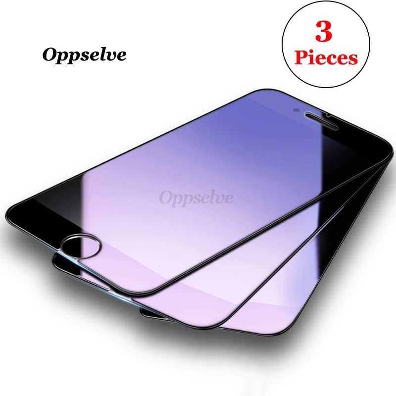 3 шт. закаленное стекло для iPhone 8 7 6 6s Plus защита от синего/высокопрозрачного экрана
