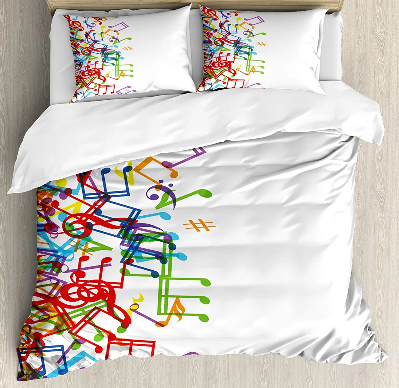 Colorful Home Decor Duvet Cover Set, Trippy Style Music Notes with Clef Rhythm Tempo Melody Harmony Print, 4 Piece Bedding Set
Colorful Home Decor Duvet Cover Set, Trippy Style Music Notes with Clef Rhythm Tempo Melody Harmony Print, 4 Piece Bedding Set