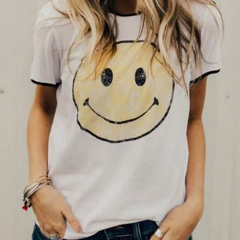 2019 T-Shirt Women Smile Print Splicing Short Sleeve T-Shirt Summer Female O-Neck t shirt Casual White Ladies Tops Tee
2019 T-Shirt Women Smile Print Splicing Short Sleeve T-Shirt Summer Female O-Neck t shirt Casual White Ladies Tops Tee