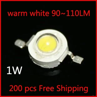

200PCS 1W High power led Source warm white 3000-3200K 350mA DC3.2-3.4V 90-110LM Lamp bead Factory wholesale Free Shipping