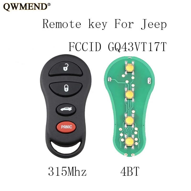 QWMEND 2pcs/lot 4Buttons 315Mhz For Jeep Liberty 2002 2003 2004 For CHRYSLER DODGE GQ43VT17T Original keys
QWMEND 2pcs/lot 4Buttons 315Mhz For Jeep Liberty 2002 2003 2004 For CHRYSLER DODGE GQ43VT17T Original keys
