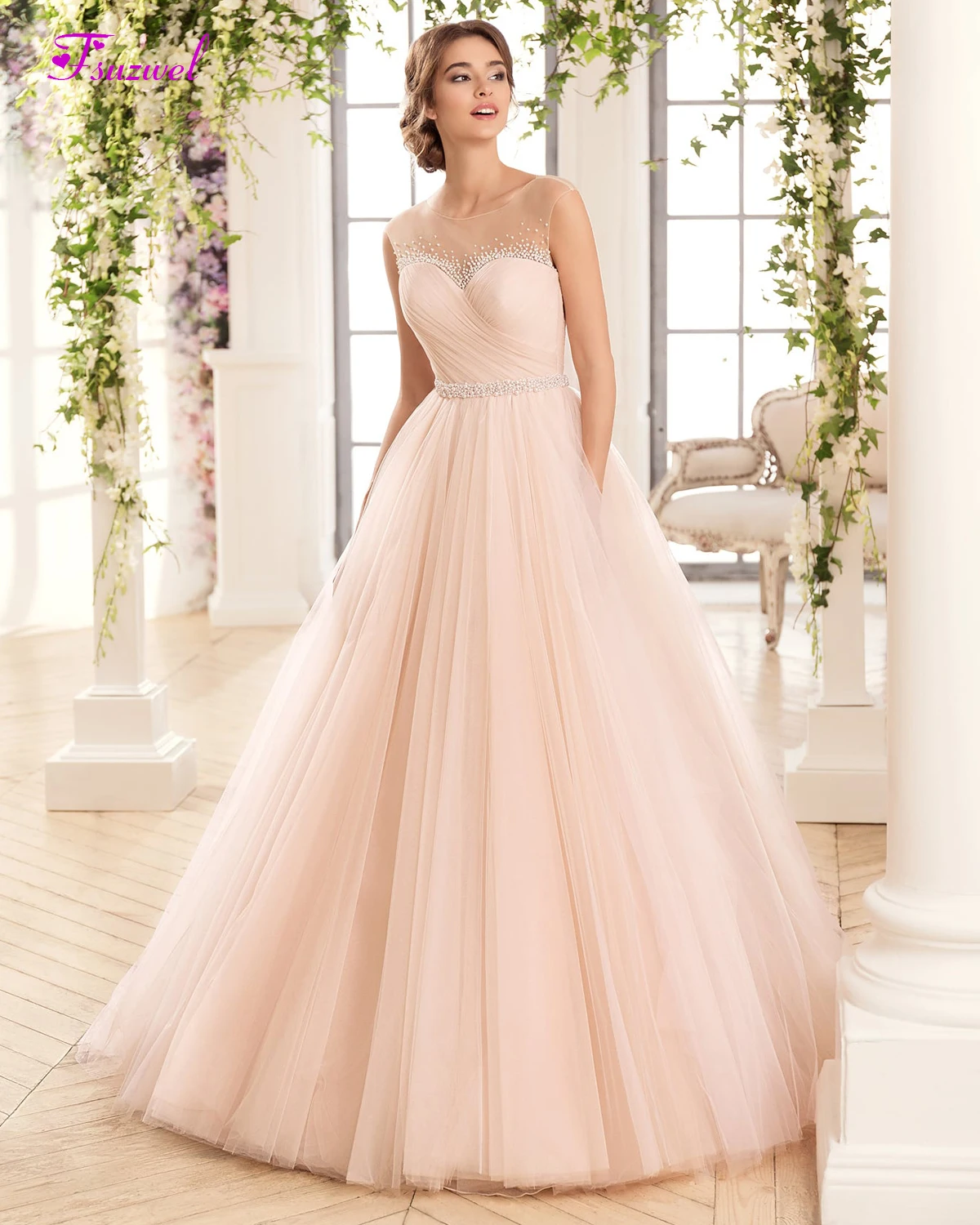 Fsuzwel New Charming Scoop Neck Backless A-Line Wedding Dresses 2020 Luxury Sashes Beaded Pleated Princess Bridal Gown Plus Size
Fsuzwel New Charming Scoop Neck Backless A-Line Wedding Dresses 2020 Luxury Sashes Beaded Pleated Princess Bridal Gown Plus Size
