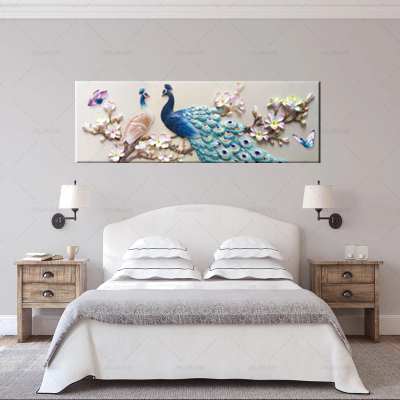 

Canvas Painting Living Room Decor 1 Pieces Blue Peacock Pictures HD Prints Orchid Flower Butterflies Poster Wall Art No Frame