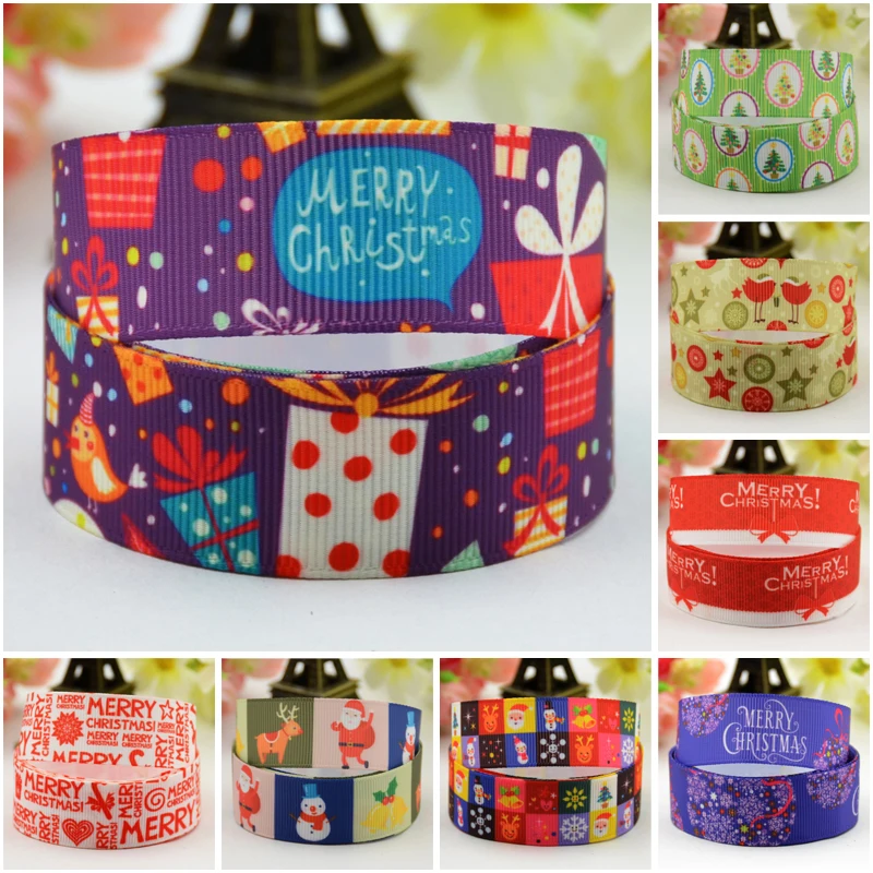 

7/8'' (22mm) Merry Christmas Cartoon Character printed Grosgrain Ribbon party decoration satin ribbons OEM 10 Yards