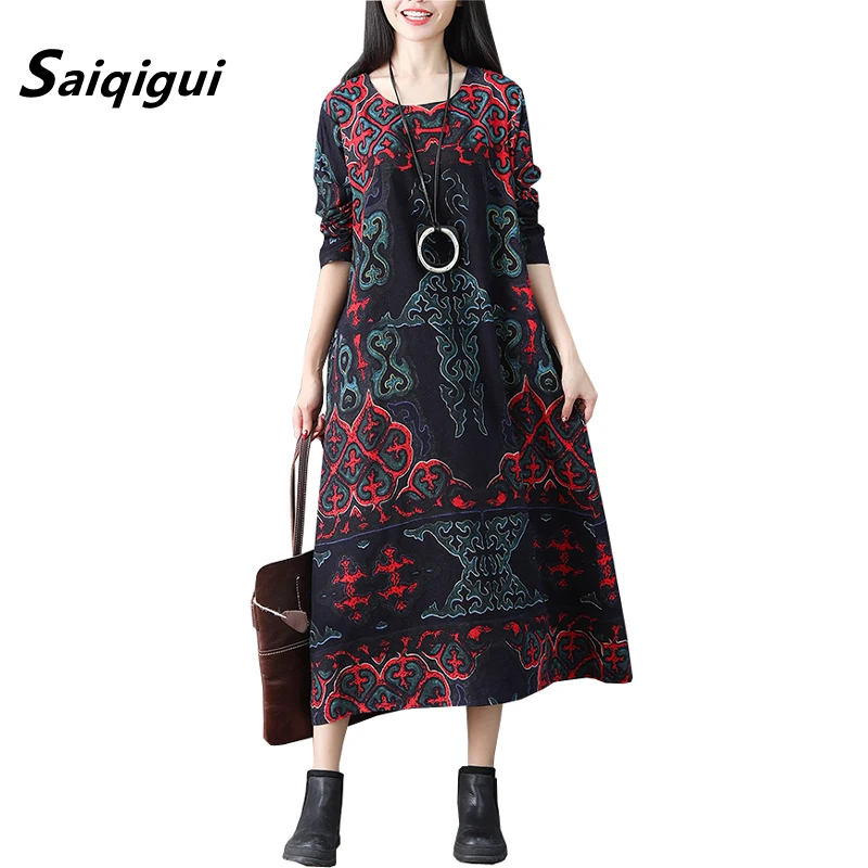 Saiqigui 2019 fashion Autumn dress long sleeve women dress casual Loose A-Line Print long cotton Linen dress O-Neck vestidos
Saiqigui 2019 fashion Autumn dress long sleeve women dress casual Loose A-Line Print long cotton Linen dress O-Neck vestidos
