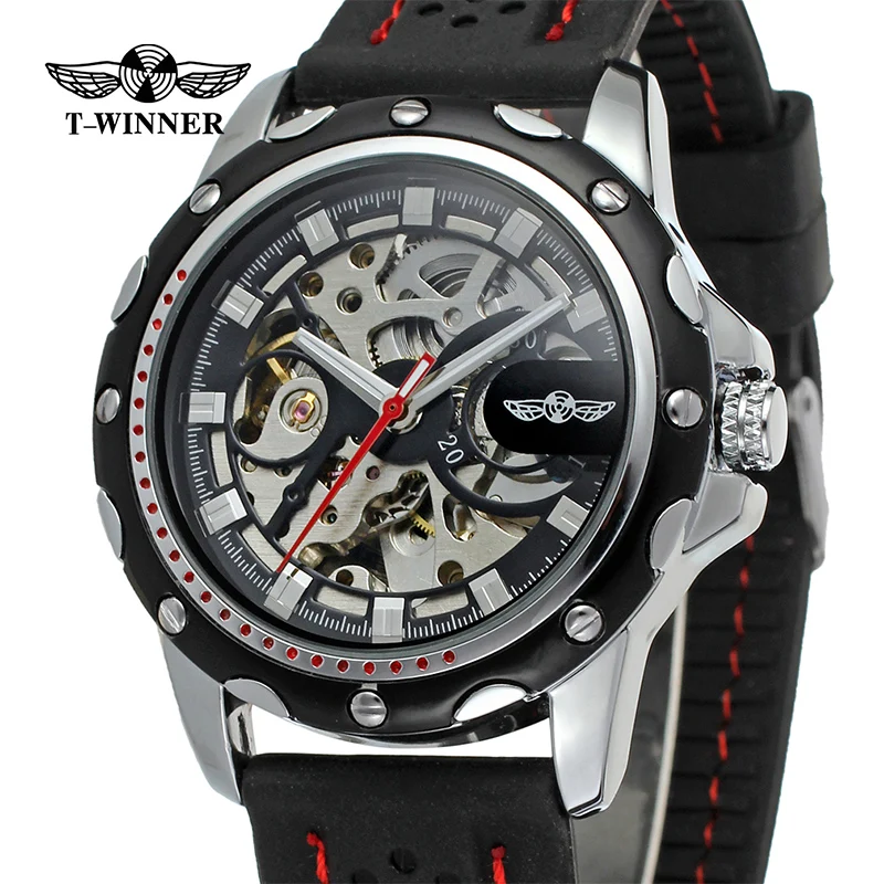 Silver Case Analog Skeleton Automatic Watch Men Mechanical Black Silicone Strap Outdoor Fun Sport Analog Running Self Wind Watch
Silver Case Analog Skeleton Automatic Watch Men Mechanical Black Silicone Strap Outdoor Fun Sport Analog Running Self Wind Watch