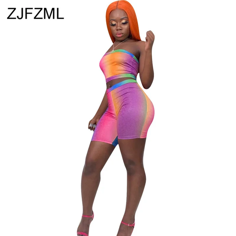 Rainbow Tie Dye Sexy Two Piece Set Summer Clothes For Women Off Shoulder Backless Crop Top And Biker Short 2 Piece Beach Outfit
Rainbow Tie Dye Sexy Two Piece Set Summer Clothes For Women Off Shoulder Backless Crop Top And Biker Short 2 Piece Beach Outfit