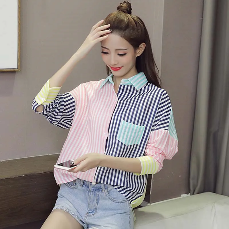 Fashion Women Blouses 2019 Spring New Loose Long Sleeve Striped Patchwork Tops Summer Women Color matching Blouses Shirts WIN854
Fashion Women Blouses 2019 Spring New Loose Long Sleeve Striped Patchwork Tops Summer Women Color matching Blouses Shirts WIN854