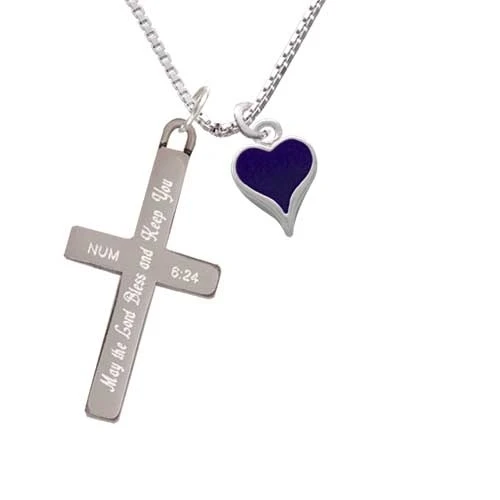 Small Long Purple Heart - Bless and Keep You - Cross Necklace (1)
