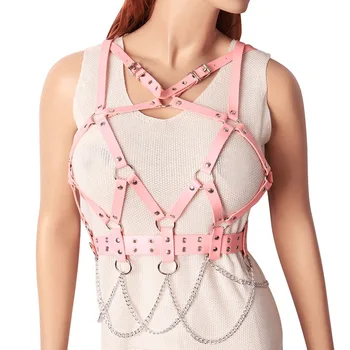 Women Harness Pink Leather Lingerie Pastel Goth Punk Metal Chain Body Cage Crop Top Sexy Strap Hollow Out Frame Adjustable Party
Women Harness Pink Leather Lingerie Pastel Goth Punk Metal Chain Body Cage Crop Top Sexy Strap Hollow Out Frame Adjustable Party