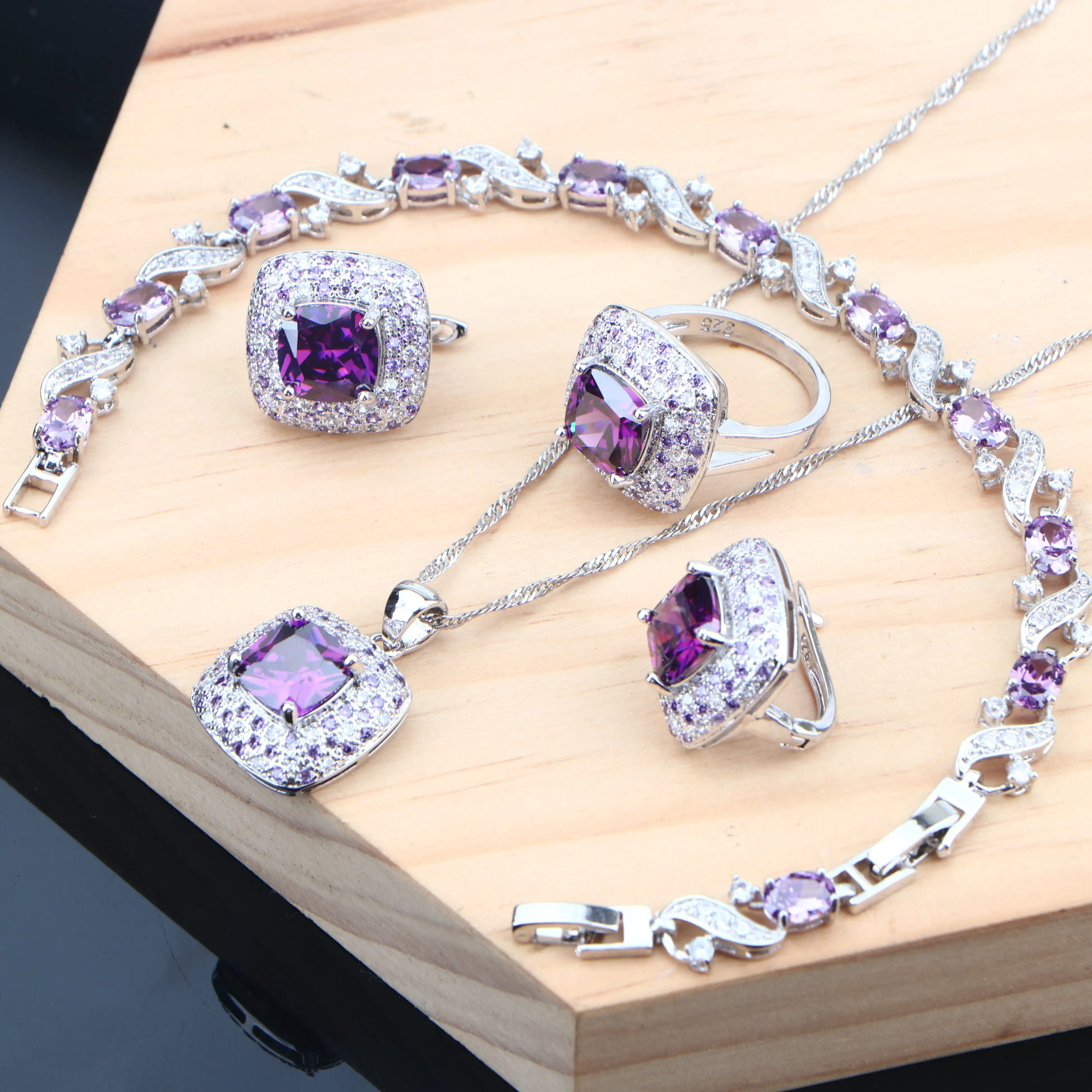 Bridal Jewelry Sets Purple Cubic Zirconia For Women Silver 925 Jewelry Bracelet Ring Clip Earrings Necklace Set June ONO
Bridal Jewelry Sets Purple Cubic Zirconia For Women Silver 925 Jewelry Bracelet Ring Clip Earrings Necklace Set June ONO