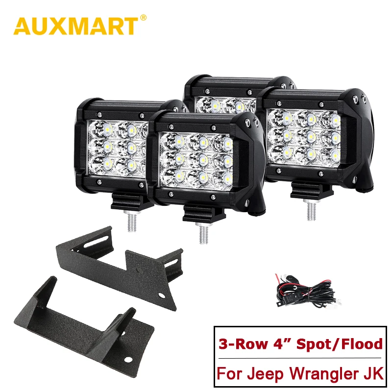 AUXMART 4pcs Triple Row Led Chips Spot / Flood 4" Offroad Work Light + Windshield A-pillar Mounts for Jeep Wrangler JK 2007-2017
AUXMART 4pcs Triple Row Led Chips Spot / Flood 4" Offroad Work Light + Windshield A-pillar Mounts for Jeep Wrangler JK 2007-2017