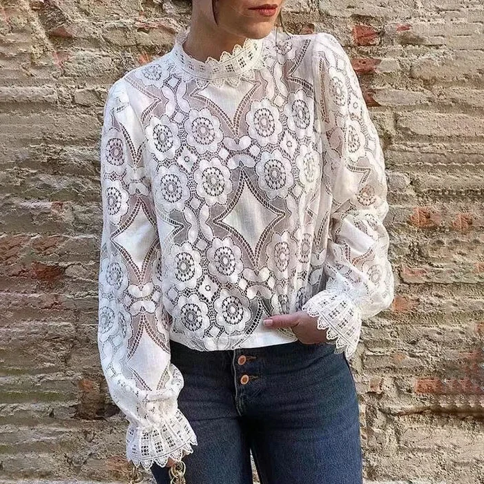 Jastie Hollow out Lace Top Stand Collar Long Sleeve Shirts Blouse Floral Embroidery White Women Shirts Top Boho Shirt Bottoming
Jastie Hollow out Lace Top Stand Collar Long Sleeve Shirts Blouse Floral Embroidery White Women Shirts Top Boho Shirt Bottoming