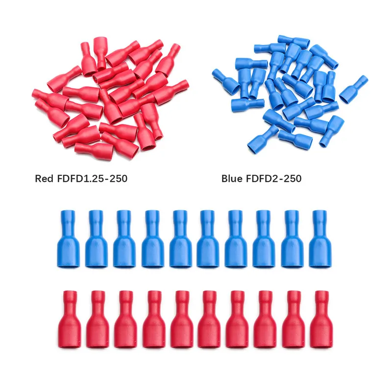 50Pcs 6.3mm Female Insulated Spade Crimp Terminal Connector Red + BlueFor 0.5-2.5mm Electrical Wire Cable Connection
50Pcs 6.3mm Female Insulated Spade Crimp Terminal Connector Red + BlueFor 0.5-2.5mm Electrical Wire Cable Connection