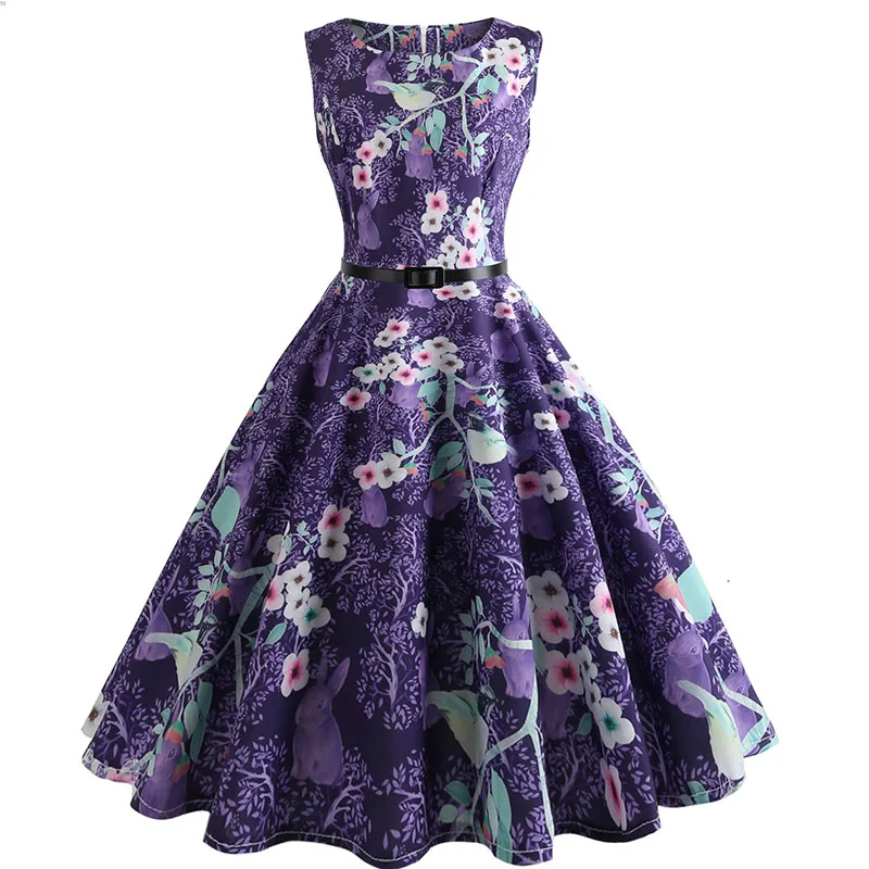 Floral Print Sleeveless Retro Rockabilly Dress 