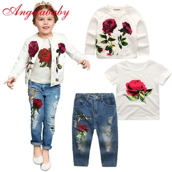 2020 Hot Girls Clothing Sets Jacket + T Shirt + Jeans 3 Pieces Fashion Rose Long Sleeve Coat Shirt Denim Children's Clothing Set
2020 Hot Girls Clothing Sets Jacket + T Shirt + Jeans 3 Pieces Fashion Rose Long Sleeve Coat Shirt Denim Children's Clothing Set