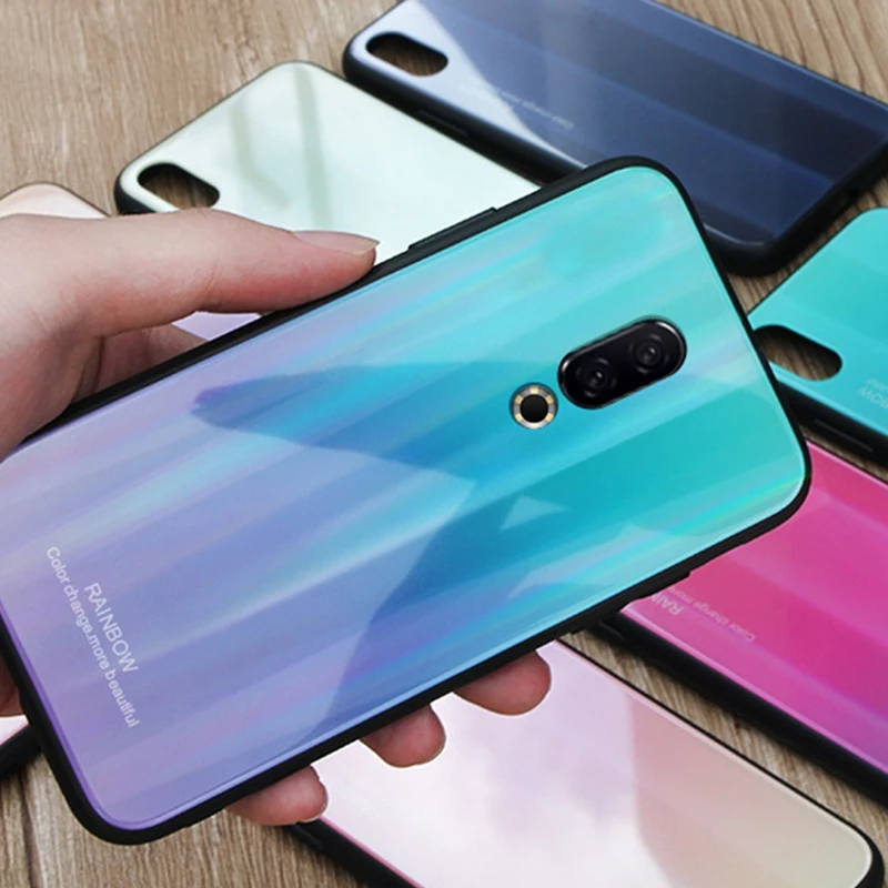 Luxury Gradient Tempered Glass Case For Meizu 16th Case Fashion RainBow Soft Frame Cover Coque For MeiZu 16th Plus Case Fundas (9)