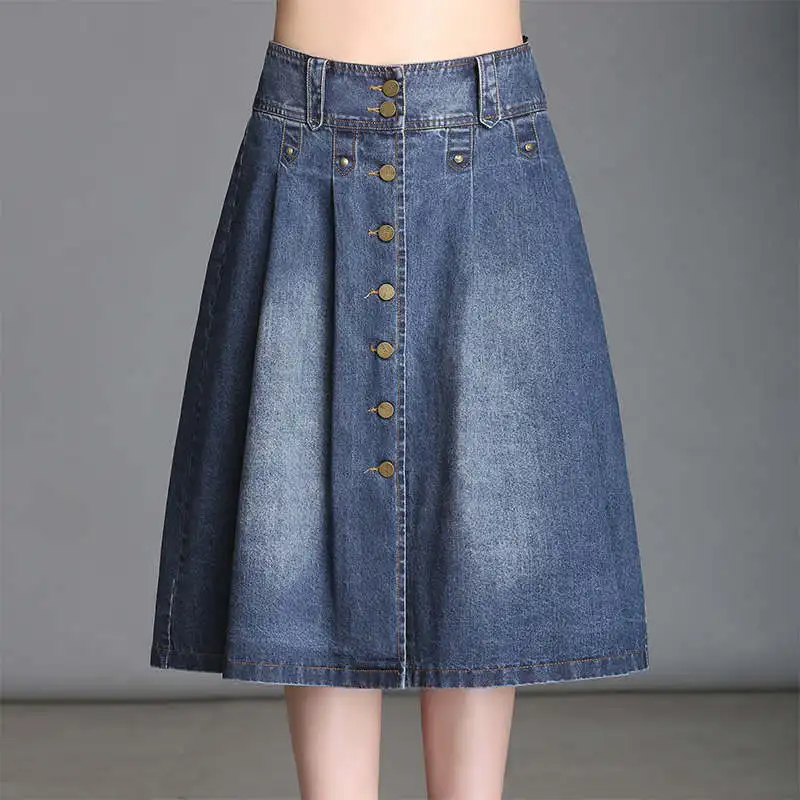 Фото Джинсовые юбки женские осенние джинсы до колена Midi юбка Jupe Femme плюс размер 5XL