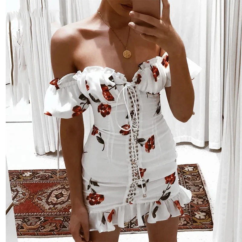 Summer dress 2019 Sexy Lace Up Off shoulder mini Dress women vintage boho short sleeve Floral beach dress elegant ladies Dresses
Summer dress 2019 Sexy Lace Up Off shoulder mini Dress women vintage boho short sleeve Floral beach dress elegant ladies Dresses