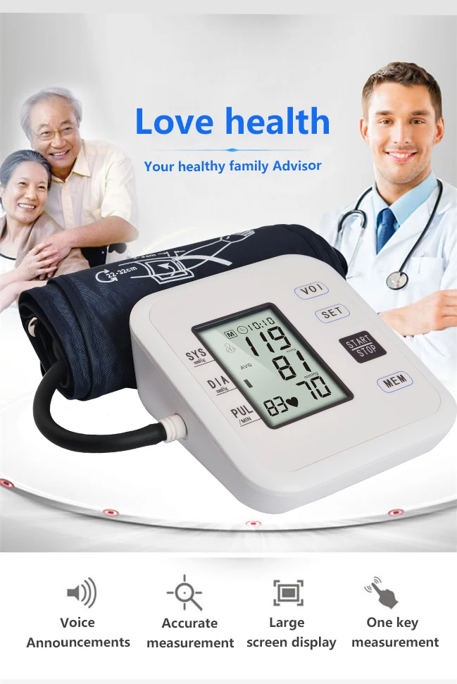 Portable Arm Blood Pressure Pulse Monitor Digital Upper Blood Pressure Monitor Meters Sphygmomanometer Health care Monitors
Portable Arm Blood Pressure Pulse Monitor Digital Upper Blood Pressure Monitor Meters Sphygmomanometer Health care Monitors