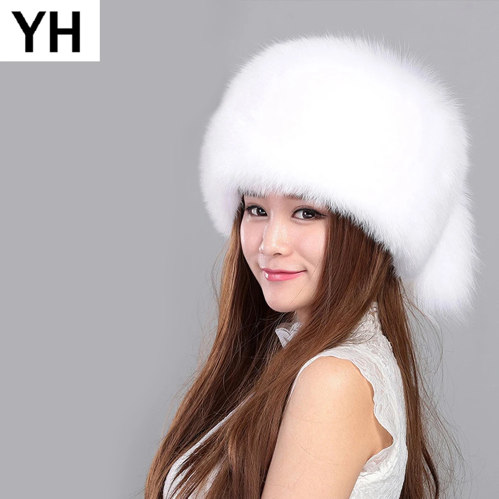 Фото 2021 New Lovely Real Fox Fur Hats Bombers Women Winter Warm Luxury Trapper Hat Caps Russian 100% Genuine Bomber | Аксессуары для
