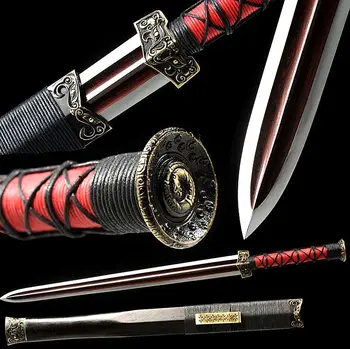Battle Ready Folded Red Pattern Steel Blade Engroove Chinese KungFu Sword/ebony Wood Saya/ Double edge Sharp Boutique Han Jian
Battle Ready Folded Red Pattern Steel Blade Engroove Chinese KungFu Sword/ebony Wood Saya/ Double edge Sharp Boutique Han Jian
