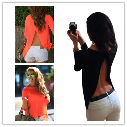 Women's Sexy Backless Autumn Long Sleeve Chiffon Shirt Back Perspective Loose Short Cropped Casual Tops Split Blouse
Women's Sexy Backless Autumn Long Sleeve Chiffon Shirt Back Perspective Loose Short Cropped Casual Tops Split Blouse