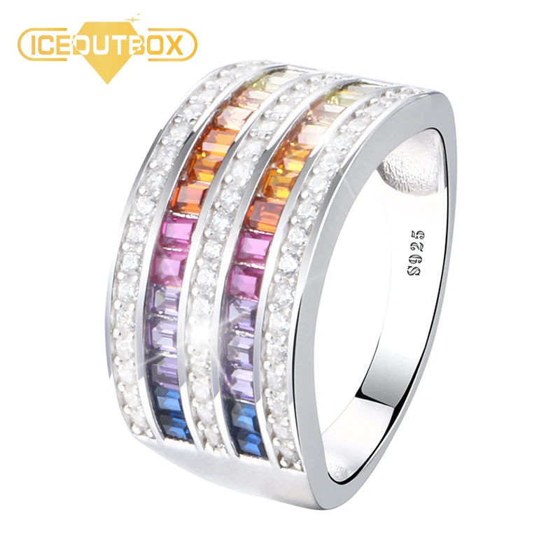 10mm Wide Double Row Rainbow Crystal Ring 925 Sterling Silver Jewelry For Women Fashion Design Wedding Engagement Party Rings
10mm Wide Double Row Rainbow Crystal Ring 925 Sterling Silver Jewelry For Women Fashion Design Wedding Engagement Party Rings