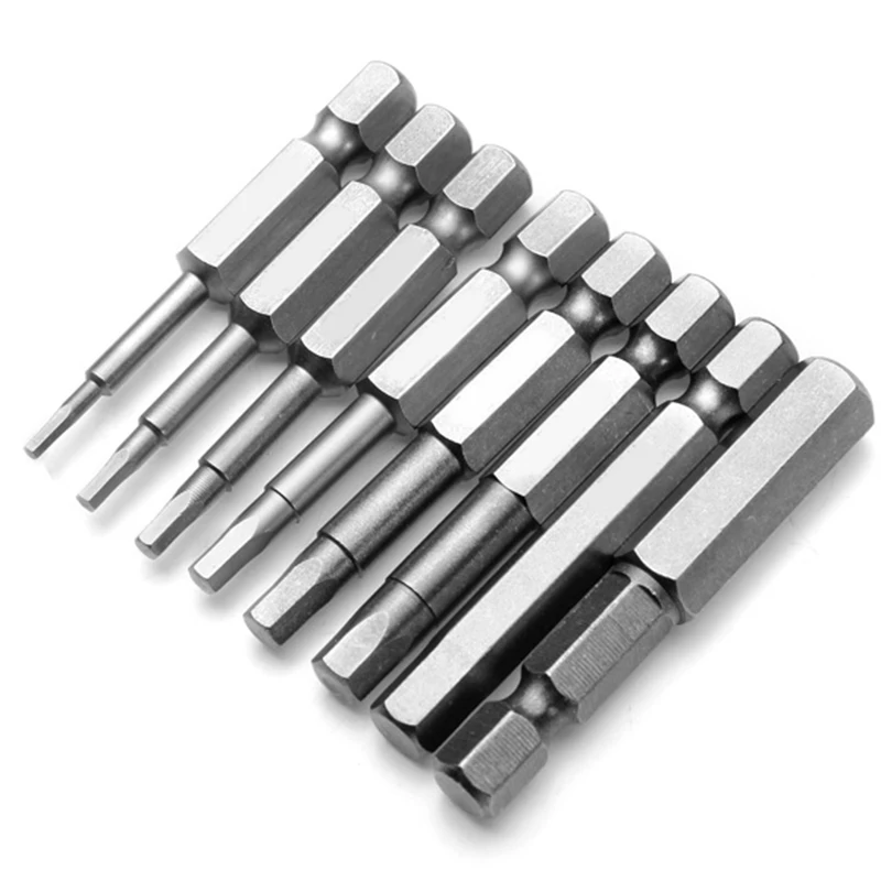 8pcs/Set 1/4\`\` Hex Shank Magnetic Head Screwdriver Bits 50mm H1.5-H8 Screw Drivers Durable Accessories for Power Tool