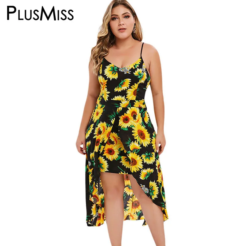 

PlusMiss Plus Size 5XL Sunflower Print Summer Sexy Cami Sleeveless Maxi Long Dress Women Big Size Beach Sundress XXXXL XXXL XXL