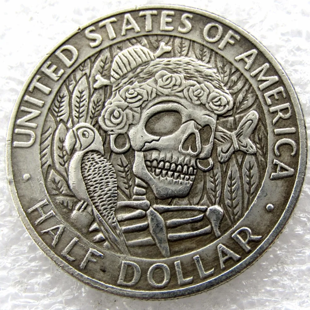 Hobo Creative 1964 Kennedy Silver Half Dollar skull zombie skeleton hand carved Copy Coins
Hobo Creative 1964 Kennedy Silver Half Dollar skull zombie skeleton hand carved Copy Coins