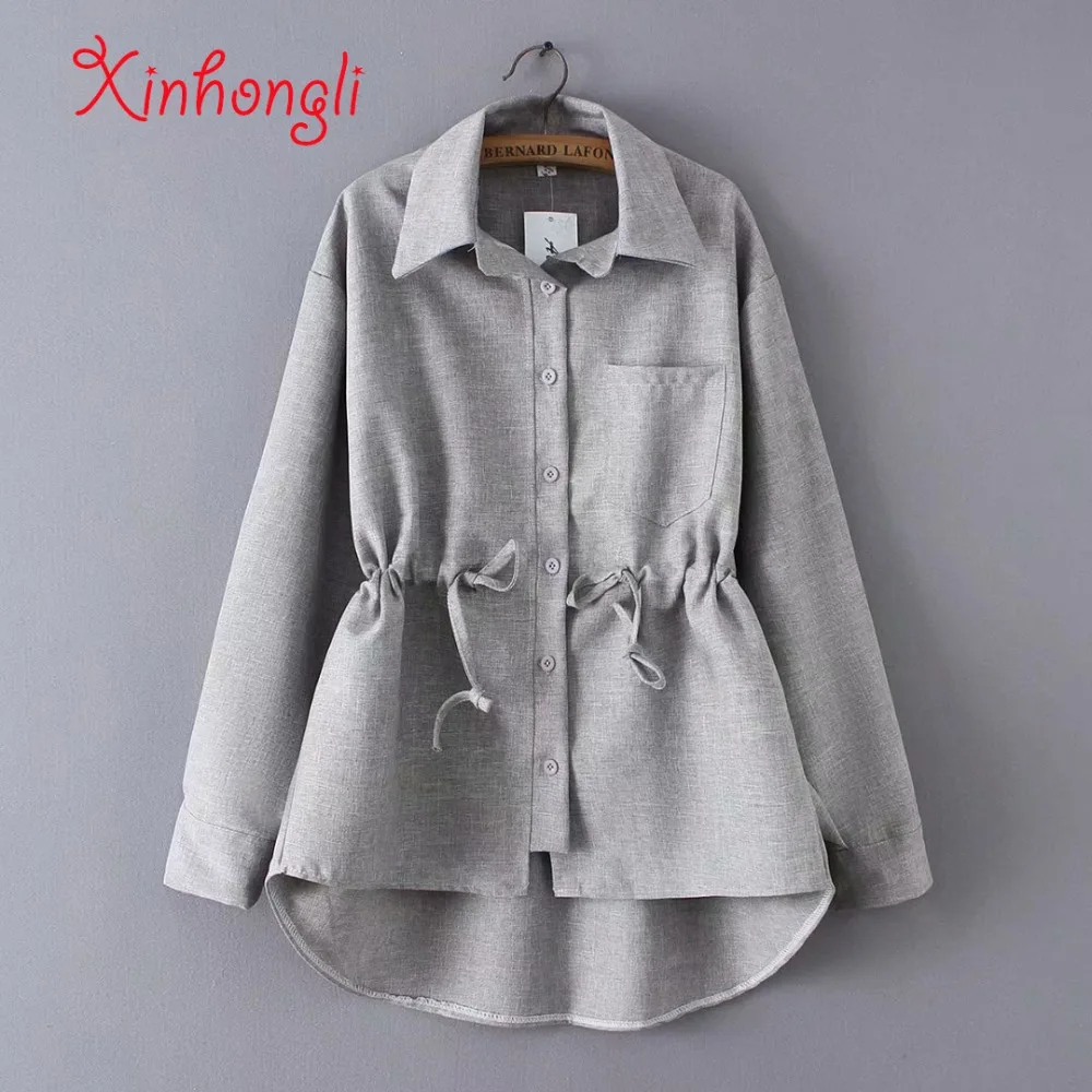 Plus size Sashes waist cotton women blouse 2019 spring casual ladies solid sky blue gray loose shirts female
Plus size Sashes waist cotton women blouse 2019 spring casual ladies solid sky blue gray loose shirts female