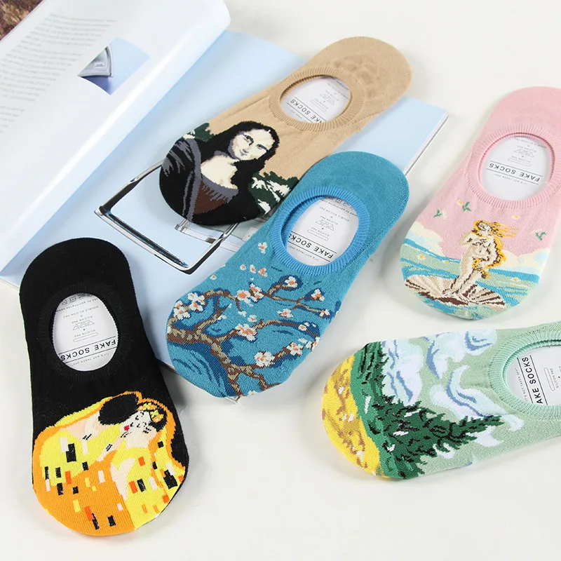 Van gogh Mona Lisa Oil painting socks Wheat Field with Cypresses funny personalized invisible women summer non slip cotton sock
Van gogh Mona Lisa Oil painting socks Wheat Field with Cypresses funny personalized invisible women summer non slip cotton sock