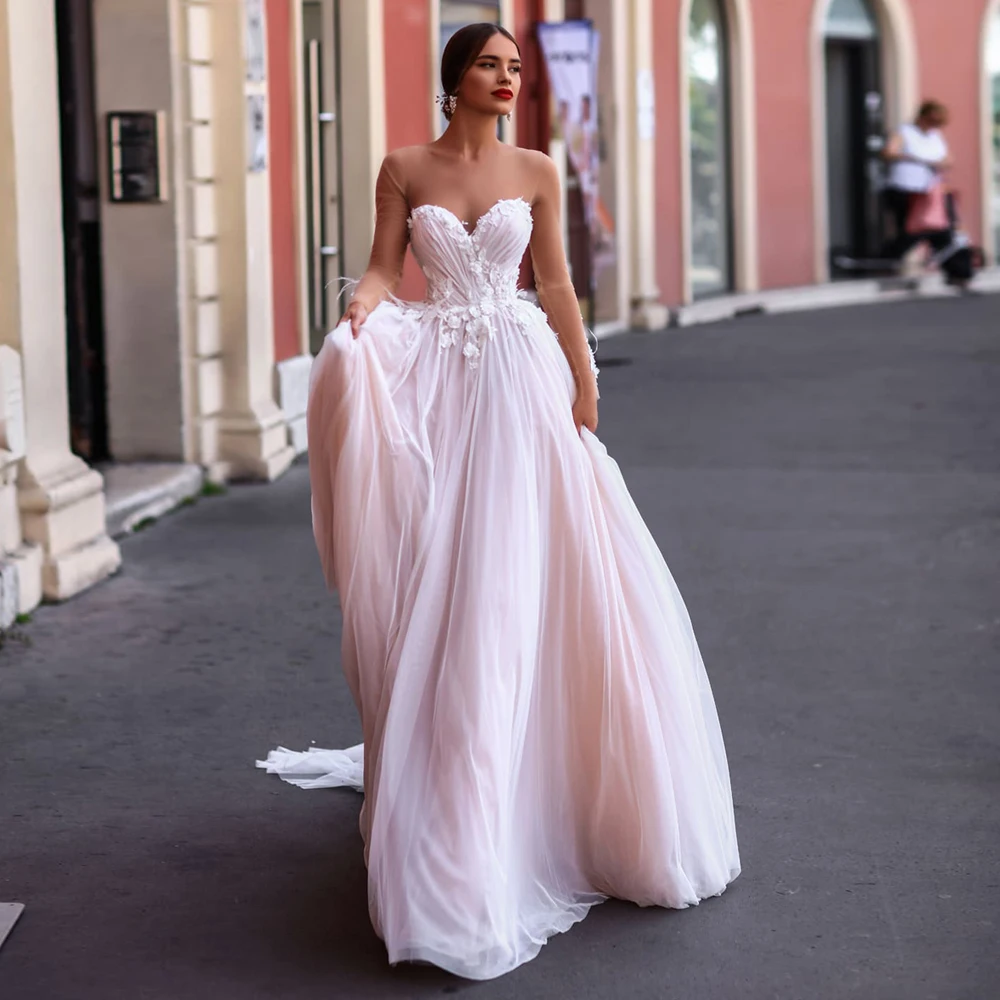 Charming Pink Wedding Dresses 2019 Illusion Sleeves A-line Bridal Dress Robe de Marriage Custom Made Long Sleeve Bride Dress
Charming Pink Wedding Dresses 2019 Illusion Sleeves A-line Bridal Dress Robe de Marriage Custom Made Long Sleeve Bride Dress