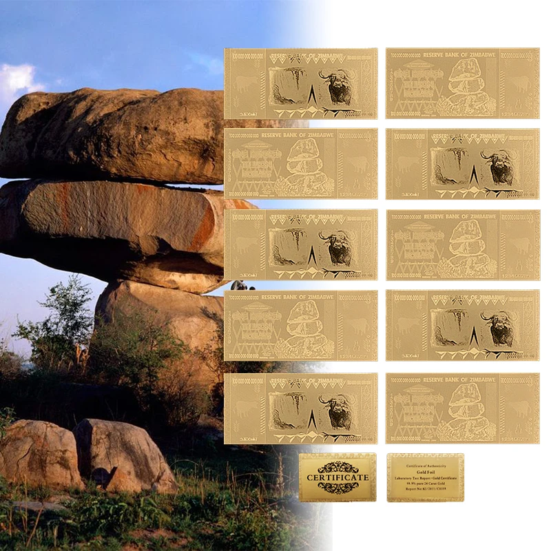 Wholesale Colorful Zimbabwe 100 Trillion Dollar Gold Banknote Valuable Collection Replica Money with Cerfiticate Card for Gifts
Wholesale Colorful Zimbabwe 100 Trillion Dollar Gold Banknote Valuable Collection Replica Money with Cerfiticate Card for Gifts