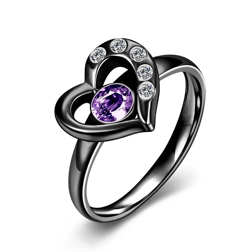 New Black Gold Color Rings Jewelry Purple Cubic Zirconia Wedding Austrian Crystal Rings Fashion Love Heart Rings For Women Gifts
New Black Gold Color Rings Jewelry Purple Cubic Zirconia Wedding Austrian Crystal Rings Fashion Love Heart Rings For Women Gifts