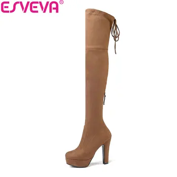 ESVEVA 2020 Women Boots Platform Over The Knee Boots Stretch Fabrics Round Toe High Heels Autumn Shoes Ladies Boots Size 34-43
ESVEVA 2020 Women Boots Platform Over The Knee Boots Stretch Fabrics Round Toe High Heels Autumn Shoes Ladies Boots Size 34-43