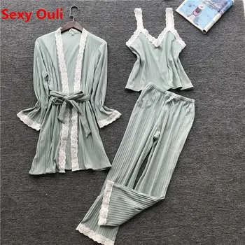 3 pieces set cotton lace sleepwear pajama women's pajamas autumn winter pyjamas women pijama set home clothing
3 pieces set cotton lace sleepwear pajama women's pajamas autumn winter pyjamas women pijama set home clothing