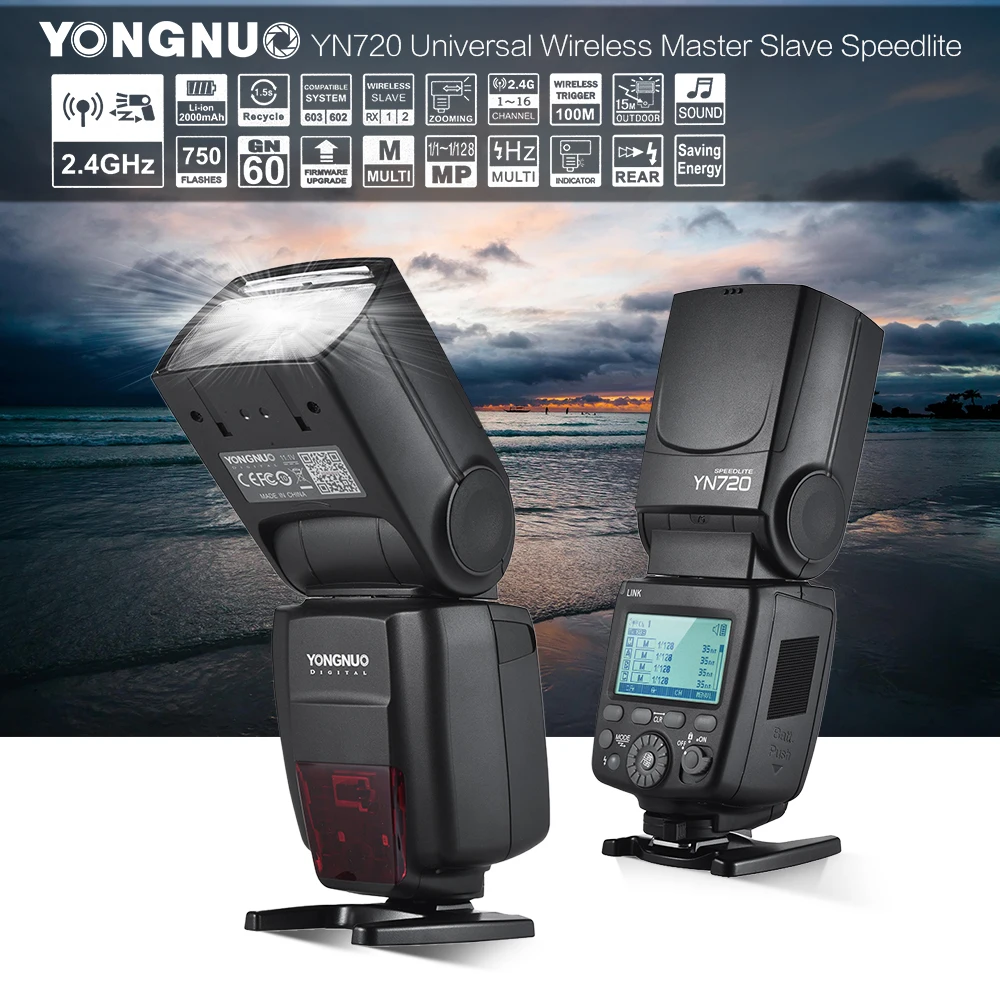 YONGNUO YN720 Flash Speedlite Wireless Flash Master Slave Speedlite GN60 LCD Display W/Battery for Canon Nikon Sony DSLR Camera
YONGNUO YN720 Flash Speedlite Wireless Flash Master Slave Speedlite GN60 LCD Display W/Battery for Canon Nikon Sony DSLR Camera