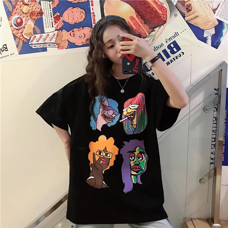 Women's T-shirts Korean Ulzzang Sweet Casual Head Print Short Sleeve Loose T-shirt Female Kawaii Ins Chic Top For Women Tunic
Women's T-shirts Korean Ulzzang Sweet Casual Head Print Short Sleeve Loose T-shirt Female Kawaii Ins Chic Top For Women Tunic