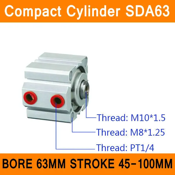 

SDA63 Cylinder SDA Series Bore 63mm Stroke 45-100mm Compact Air Cylinders Dual Action Air Pneumatic Cylinders ISO