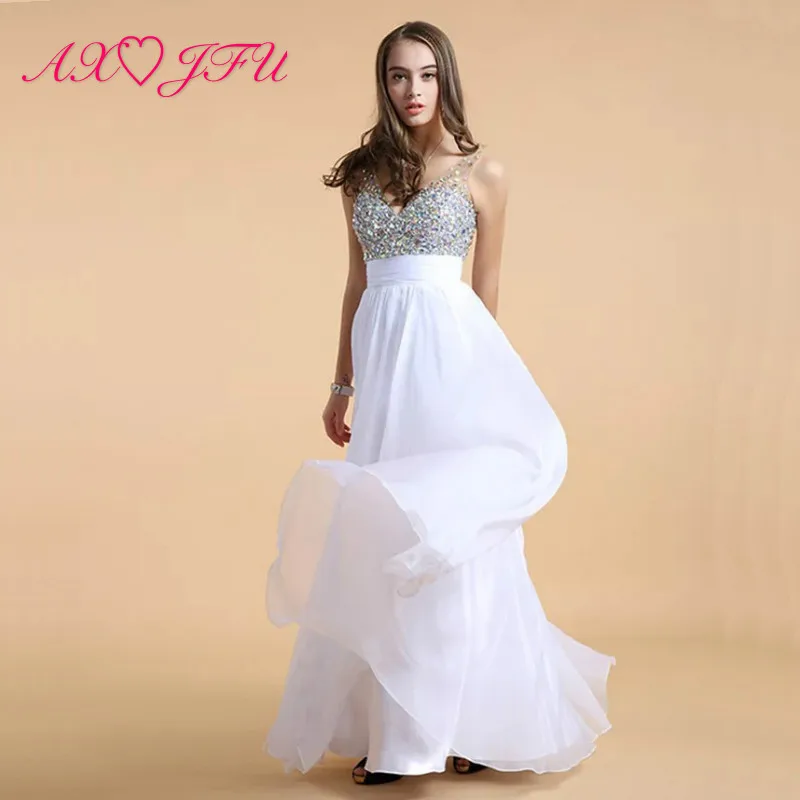 AXJFU princess Chiffon Ball Bride Models white evening dress blue v neck beading crystal a line evening dress red chiffon dress
AXJFU princess Chiffon Ball Bride Models white evening dress blue v neck beading crystal a line evening dress red chiffon dress