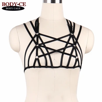 

Womens Goth Sexy Body Harness Bondage Bra Lingerie Black Elastic Strappy Tops Cage Bustier Fetish Burlesque Dance Dress RaveWear