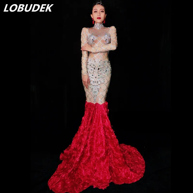 Lady Bling stones Trailing Dress Rose Glass Diamond Fishtail dress High-end Costume Evening Party Prom Catwalk Stage outfit
Lady Bling stones Trailing Dress Rose Glass Diamond Fishtail dress High-end Costume Evening Party Prom Catwalk Stage outfit