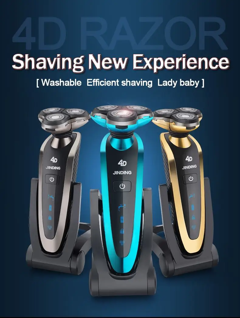 JINDING Waterproof 3D Floating head Electric Shaver Rechargeable beard trimmer Automatic razor WholeBody Washing shaver
JINDING Waterproof 3D Floating head Electric Shaver Rechargeable beard trimmer Automatic razor WholeBody Washing shaver