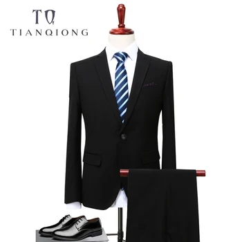 

TIAN QIONG 2 Piece Suits Men Korean Latest Coat Pant Designs Black Mens Suit Autumn Winter Thick Slim Fit Wedding Dress Tuxedos